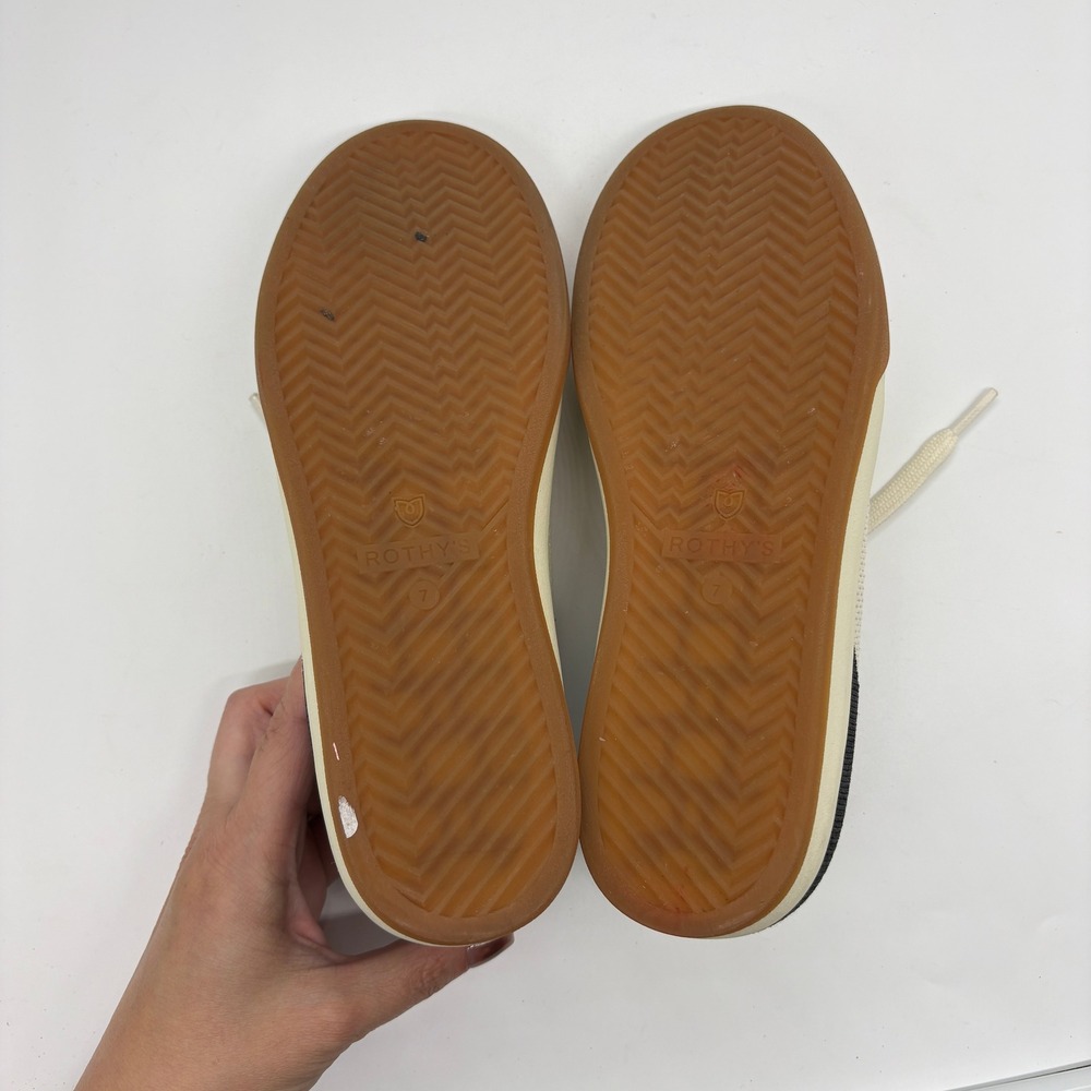 Rothys The Lace Up Sneaker Size 7 Hidden Wedge Bone Navy Blue Low Top Washable - Picture 8 of 11